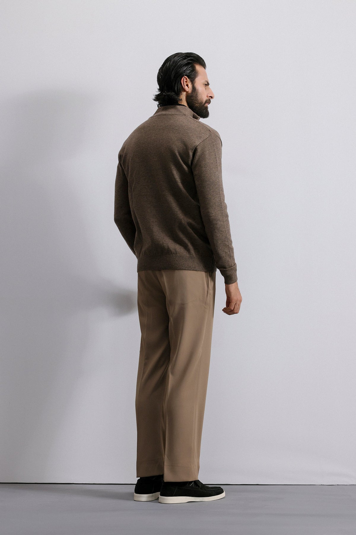 Washed Texture Knit Zip Sweater