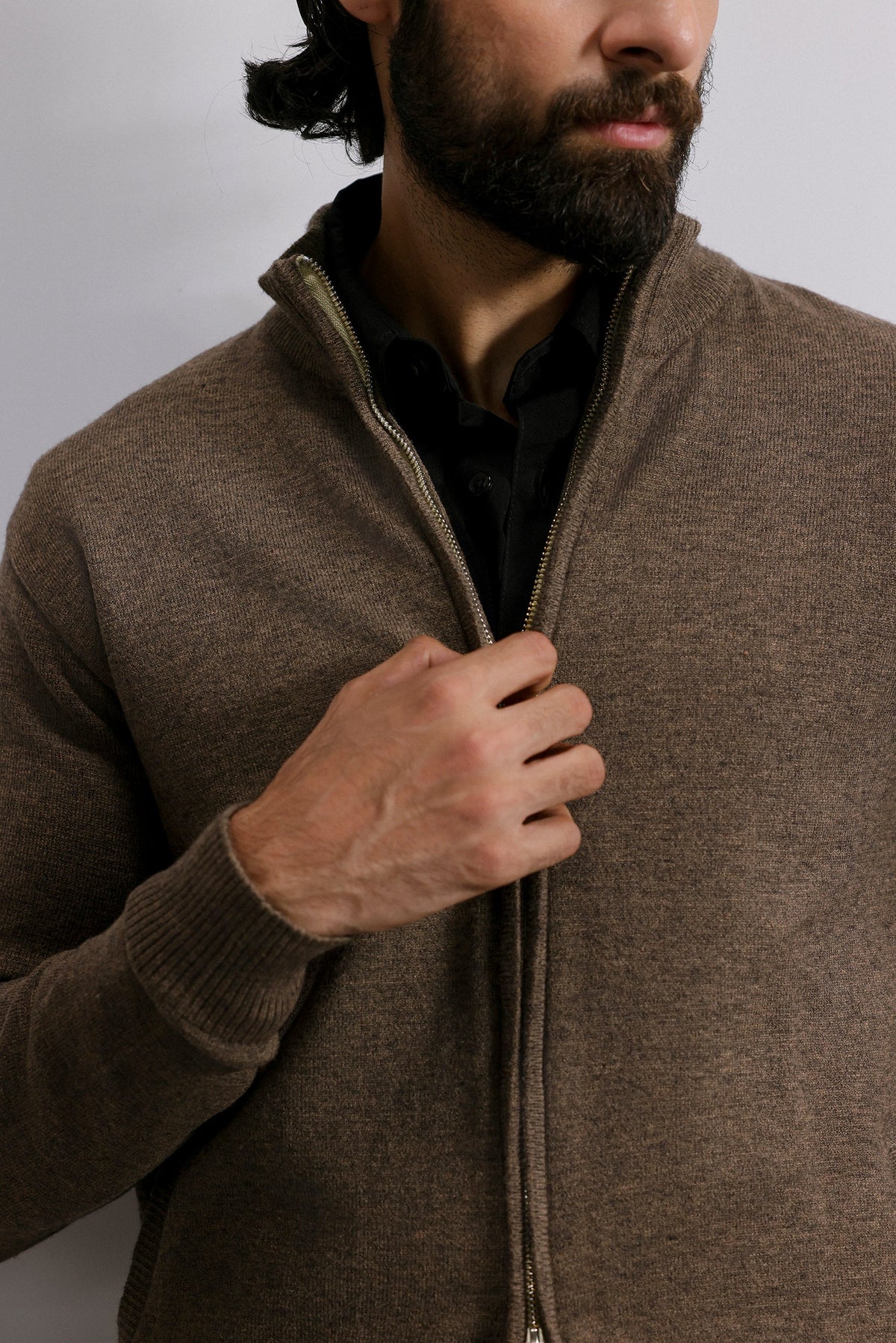 Washed Texture Knit Zip Sweater