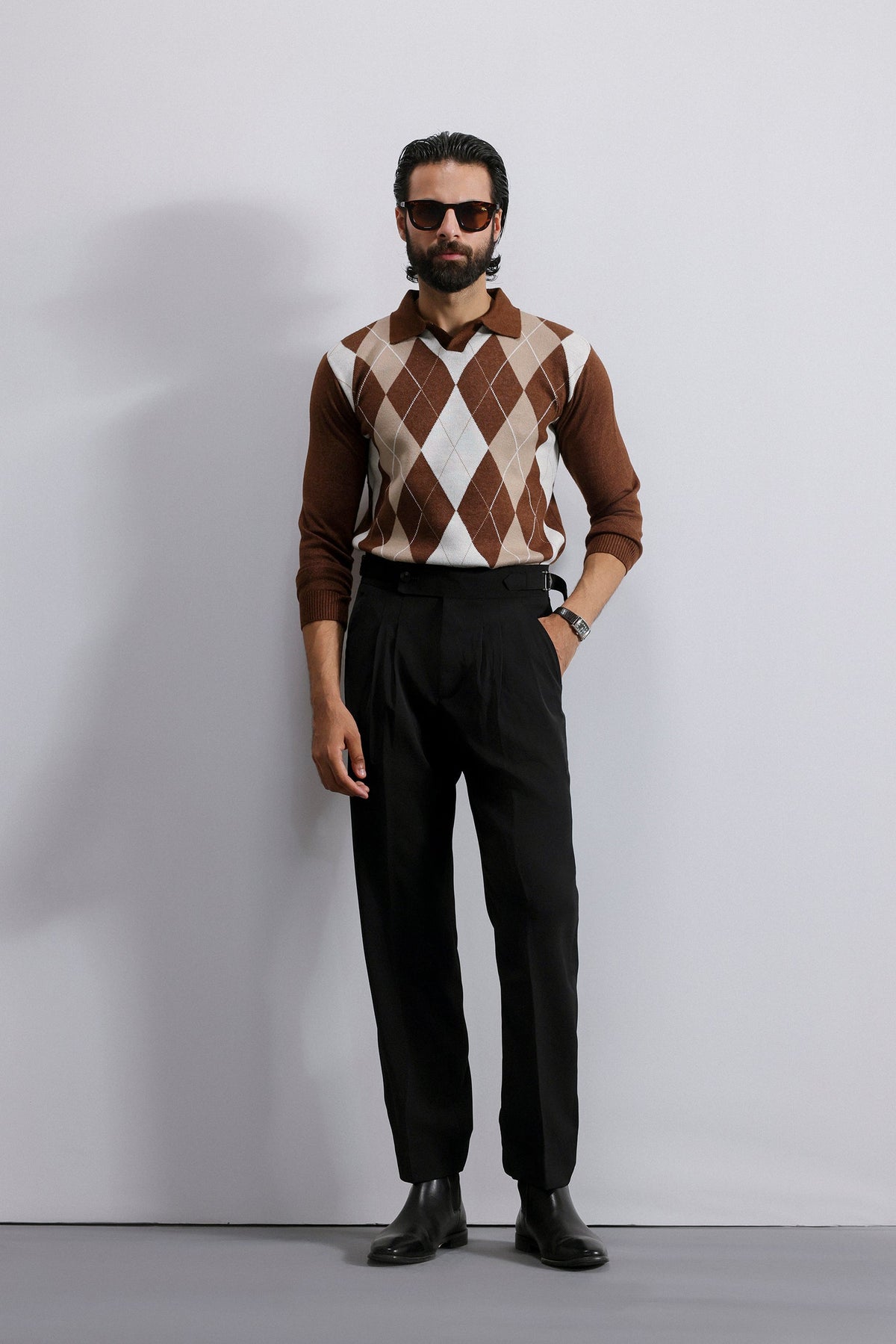 Argyle Knit Polo Sweater